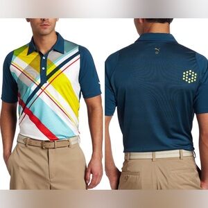 Puma Mens Golf Duo Swing Graphic USP Polo Multicolor Geometric Sz Medium Stretch